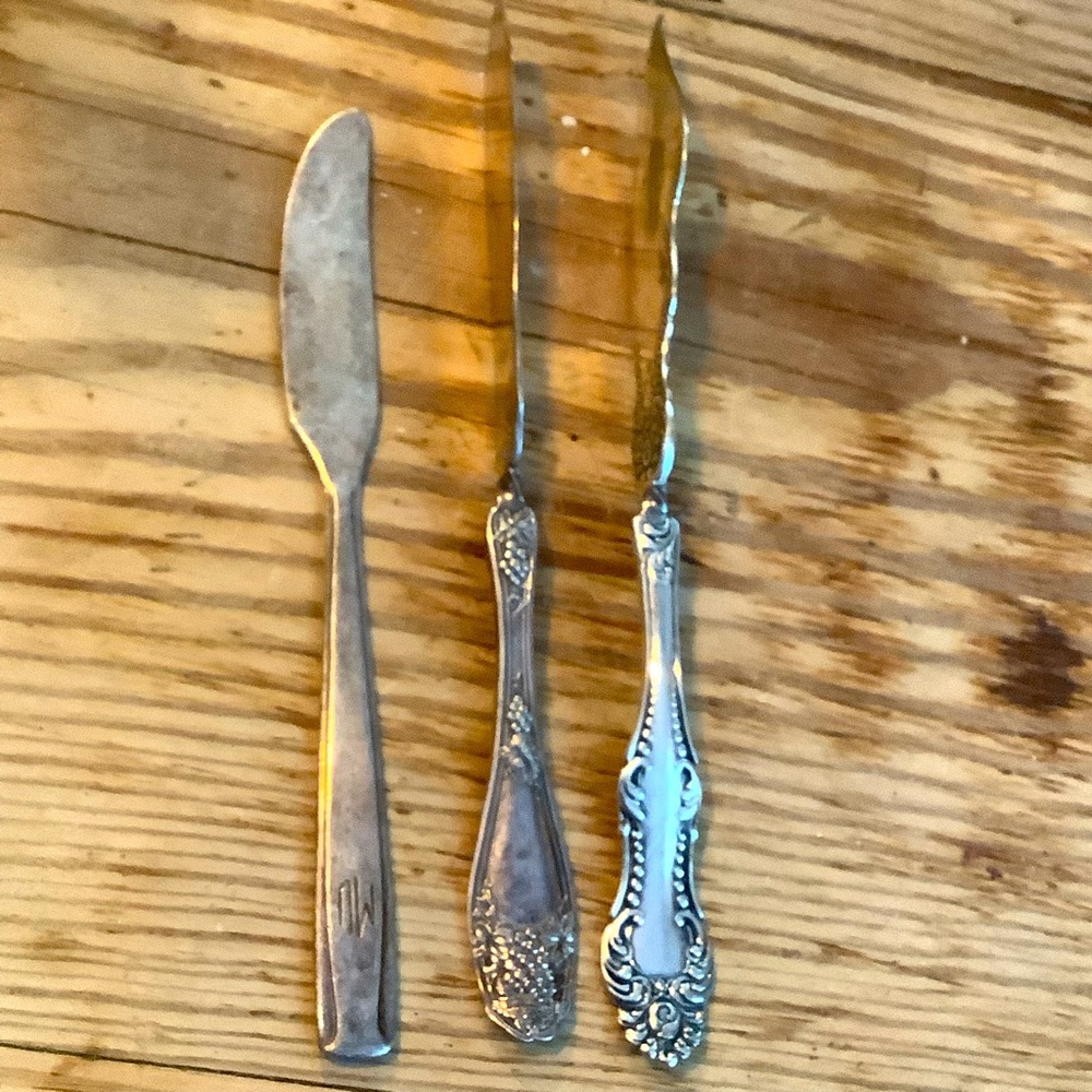 Antique Vintage Set of 3 Mismatched Silver Plate Butter Knives